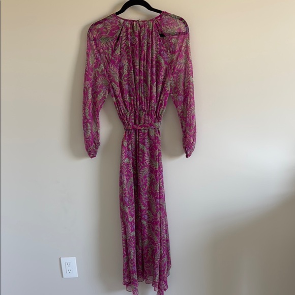 MISA Los Angeles Leila Fuchsia Paisley Chiffon Midi Dress | XS (Fits Small) - Picture 7 of 8